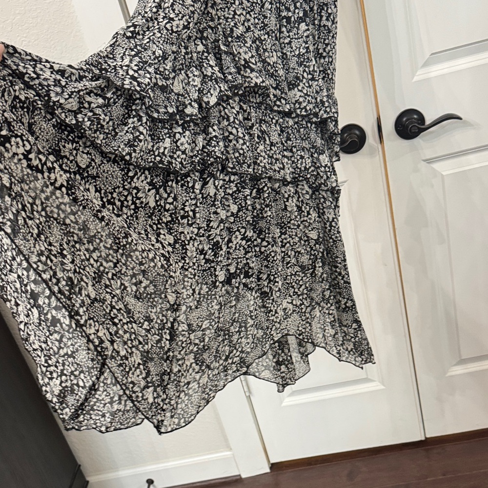 Anthropologie Black and White Floral High Low Dress - Picture 3 of 5